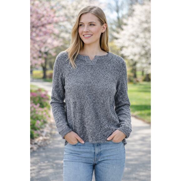 Banana Republic Sweaters - Banana Republic Womens Cotton Crewneck Sweater Heather Gray Zip Back Med
